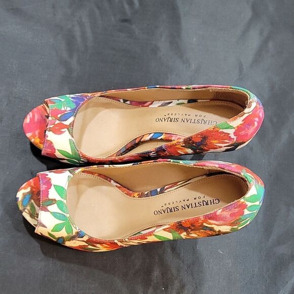 CHRISTIAN SIRIANO PEEP TOE HIGH HEEL STILETTO MULTI-COLOR FLORAL DETAILS PUMP - Picture 8 of 14